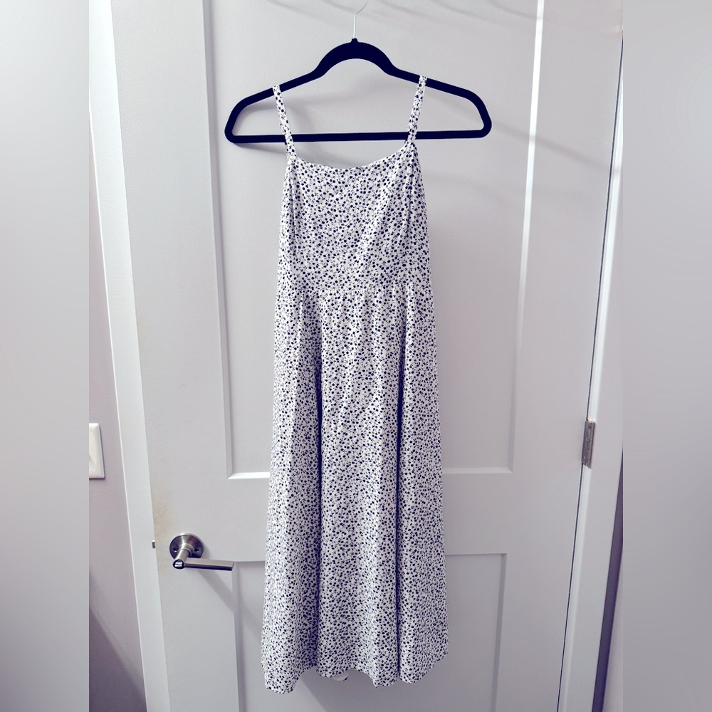 GAP White Spaghetti Strap Maxi Dress with Subtle Black Dot Print